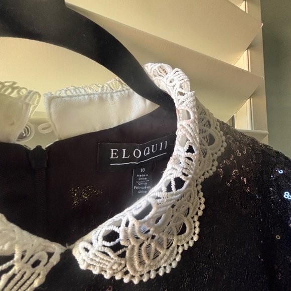 Eloquii Black Sequin Dress with White Lace Collar - Picture 3 of 5